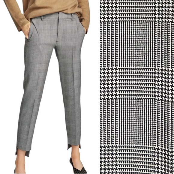 Zara Pants - Zara Asymmetric Hem Houndstooth Plaid Academia Pant Straight Leg Trouser 12